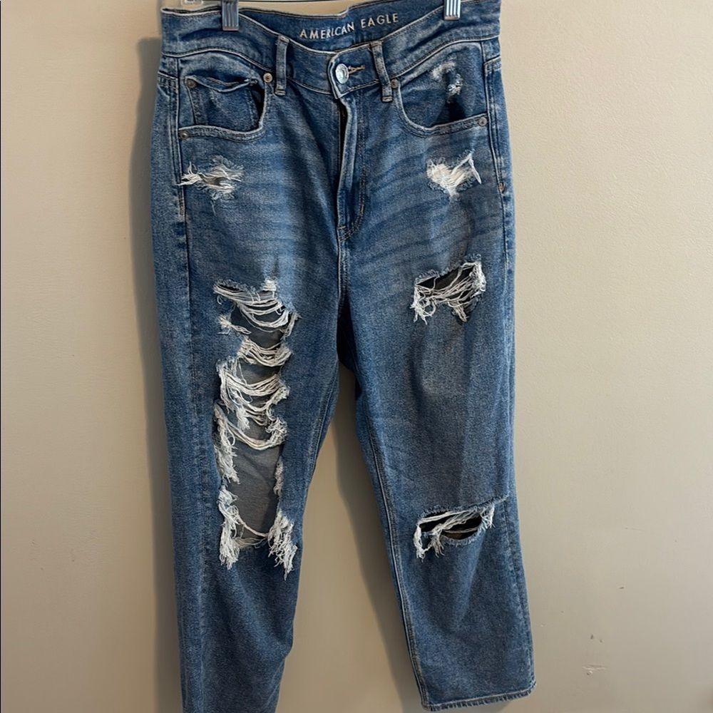 American Eagle 90s Boyfriend Jeans Size 8 Ripped Distressed High Rise Denim